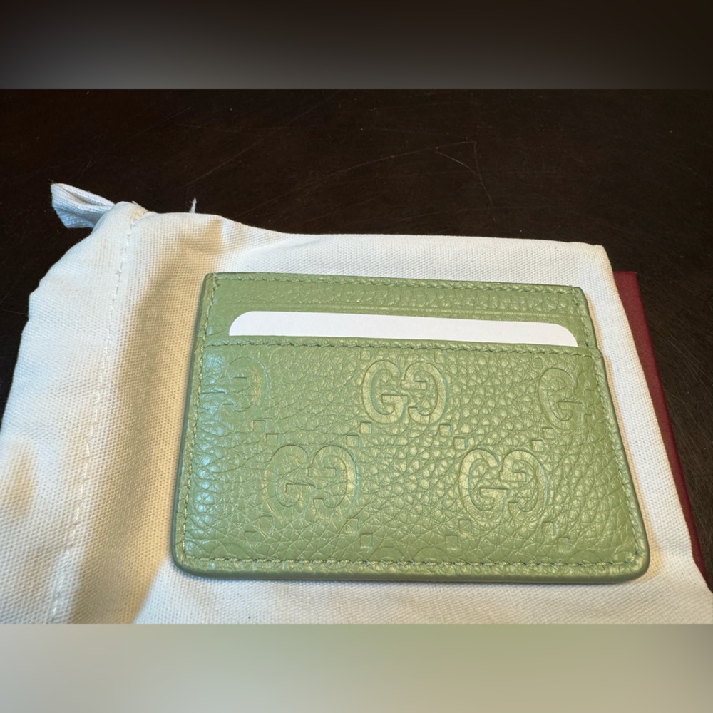 New Authentic Gucci GG Logo Card Case Walllet Green Leather - Picture 4 of 10